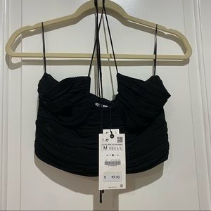 NWT Zara crop with tie neck size m black